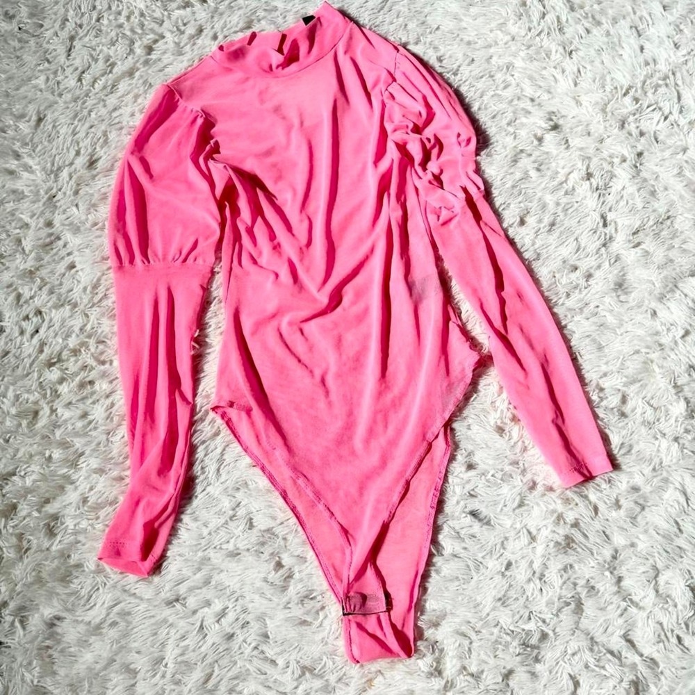 Neon Pink Mesh Sheer Layering Grunge Alt Girl Bodysuit Womens Streetwear Urban